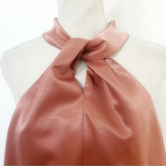 Nwt REVOLVE MORE TO COME DEVON PINK SATIN HALTER CUT OUT SLEEVELESS BODYSUIT - Picture 4 of 11